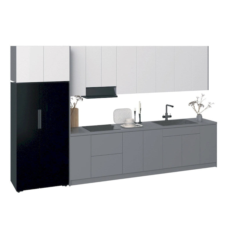 Meuble bas de cuisine brillant gris et blanc de 3,96 m de large (157x24)
