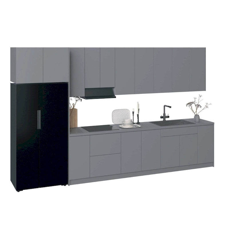 Meuble bas de cuisine brillant gris et blanc de 3,96 m de large (157x24)