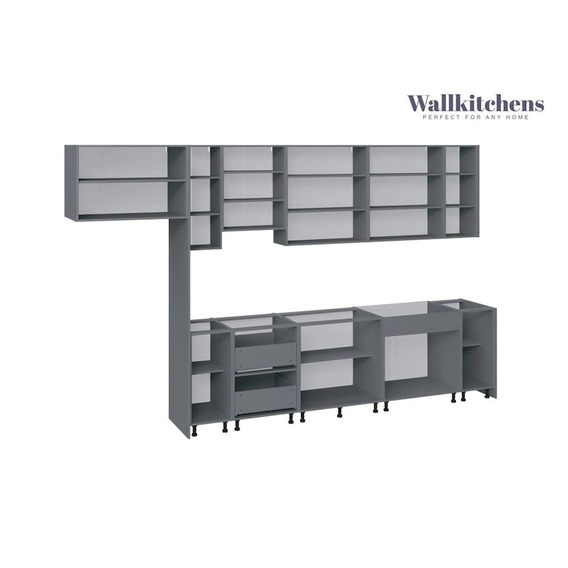 Meuble bas de cuisine brillant gris et blanc de 3,96 m de large (157x24)