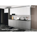 Meuble bas de cuisine brillant gris et blanc de 3,96 m de large (157x24)