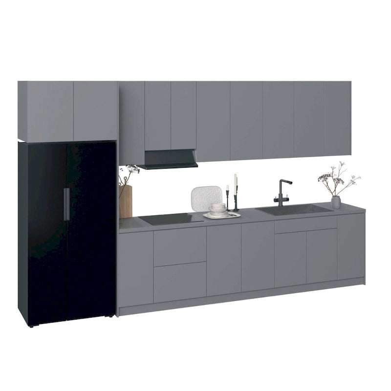 Meuble bas de cuisine brillant gris et blanc de 3,96 m de large (157x24)