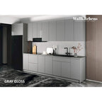 Meuble bas de cuisine brillant gris et blanc de 3,96 m de large (157x24)
