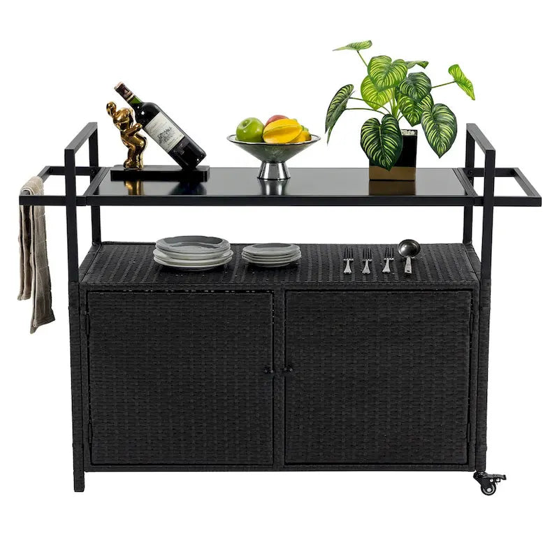 Chariot de bar mobile avec meuble de rangement, chariot de service à 3 niveaux