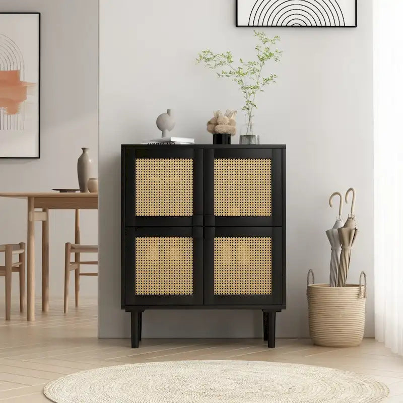 Meuble de rangement en rotin et cannage - N/A