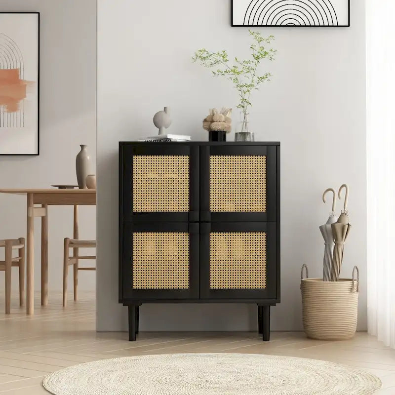 Meuble de rangement en rotin et cannage - N/A