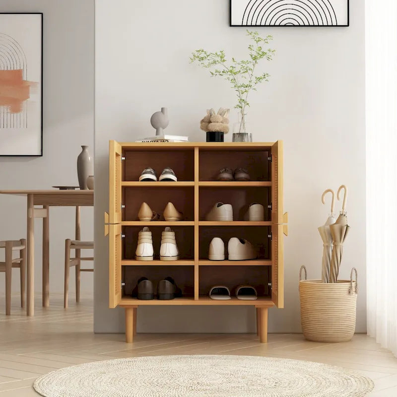 Meuble de rangement en rotin et cannage - N/A