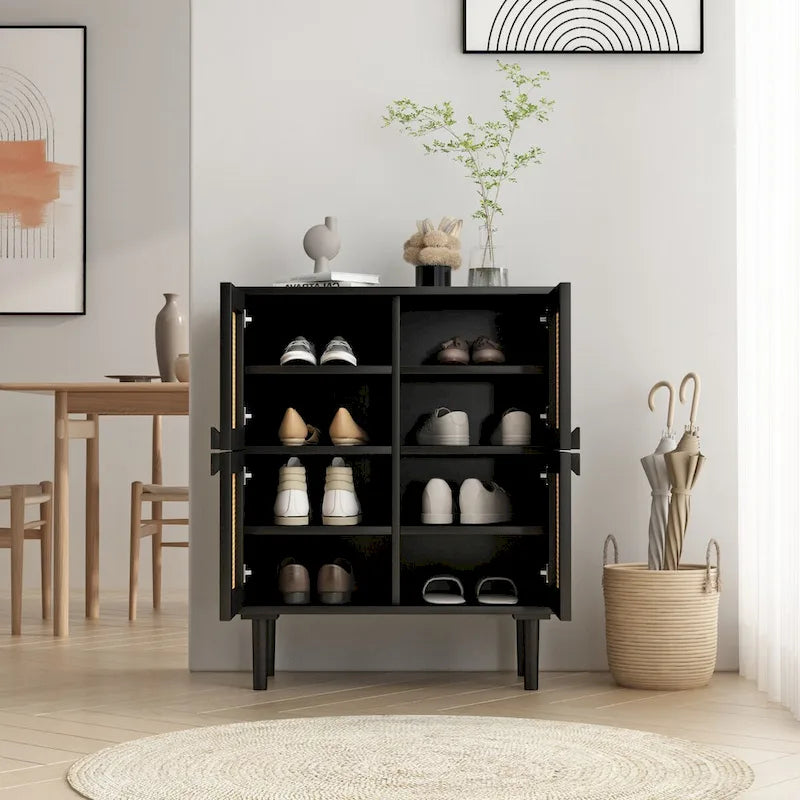 Meuble de rangement en rotin et cannage - N/A