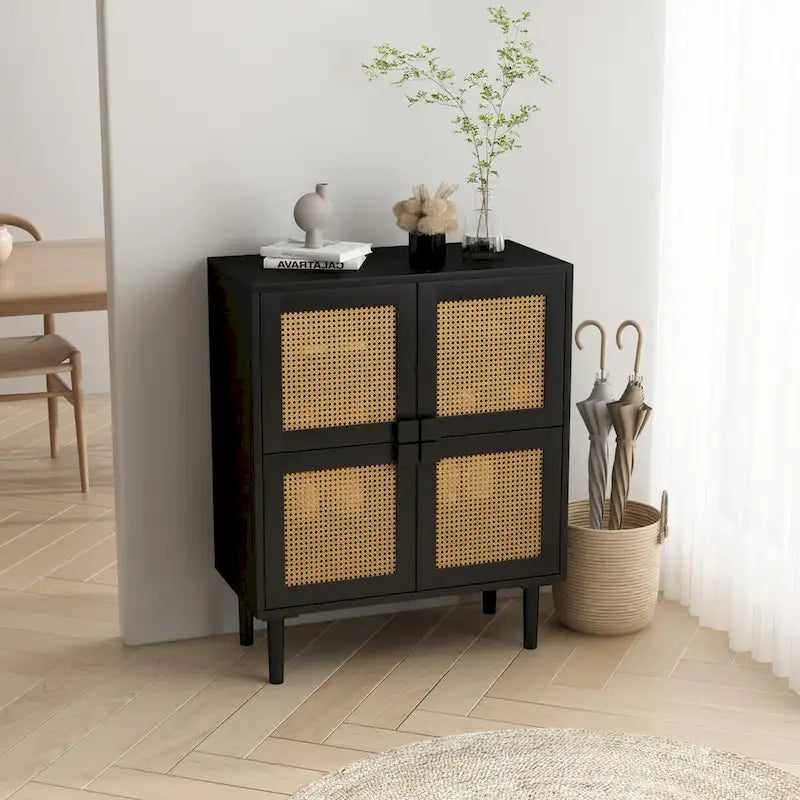 Meuble de rangement en rotin et cannage - N/A