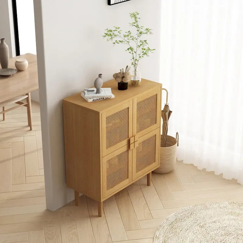 Meuble de rangement en rotin et cannage - N/A