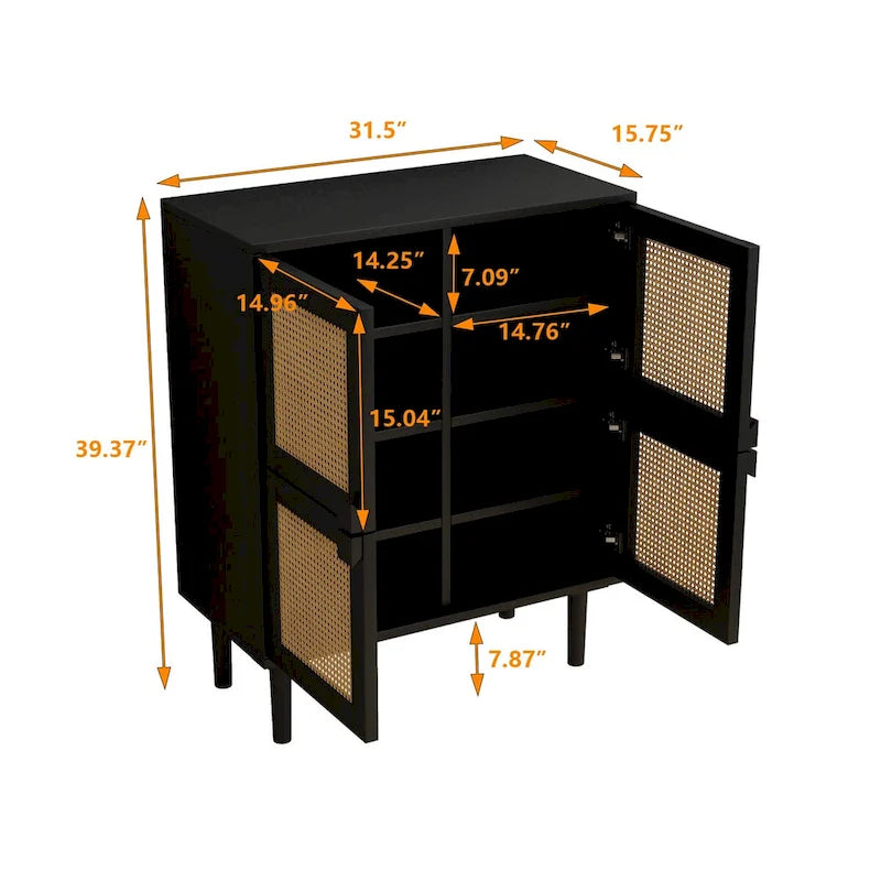 Meuble de rangement en rotin et cannage - N/A
