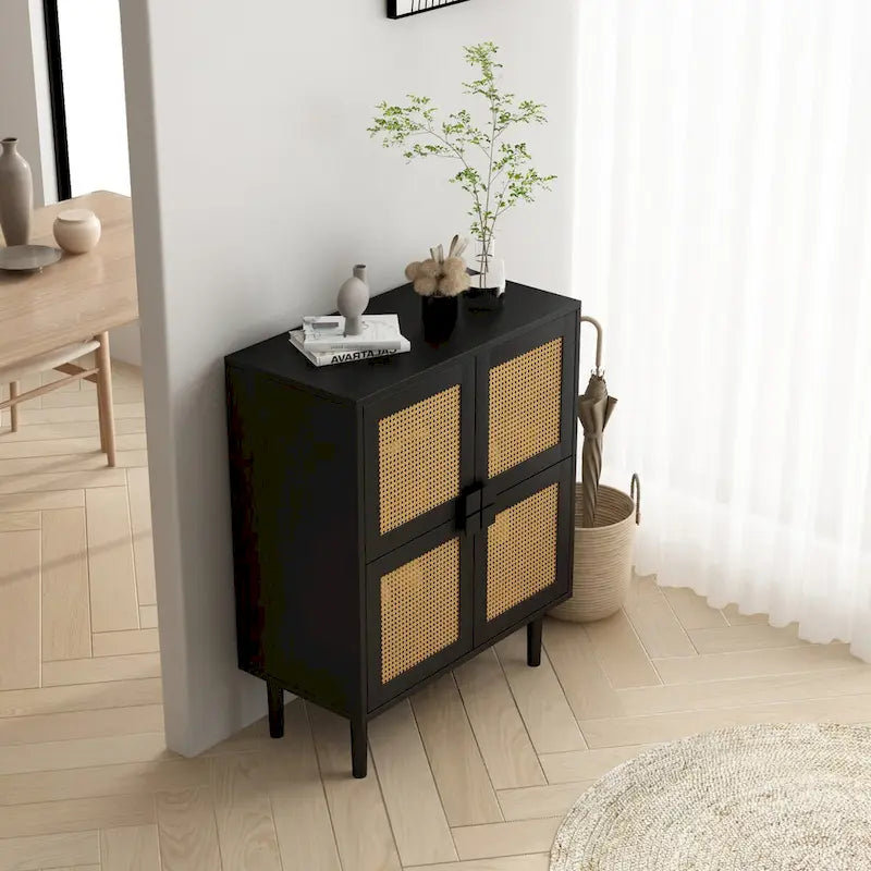 Meuble de rangement en rotin et cannage - N/A