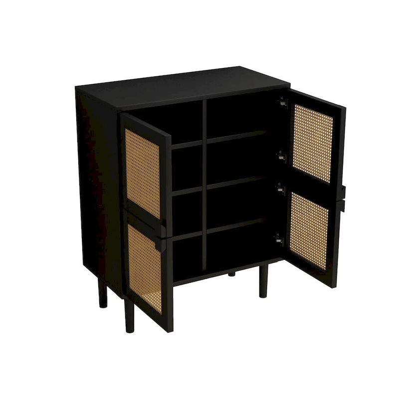 Meuble de rangement en rotin et cannage - N/A