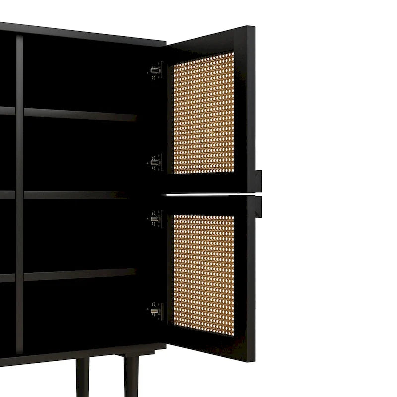 Meuble de rangement en rotin et cannage - N/A