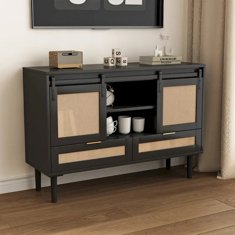 Meuble de rangement avec portes coulissantes façon porte de grange