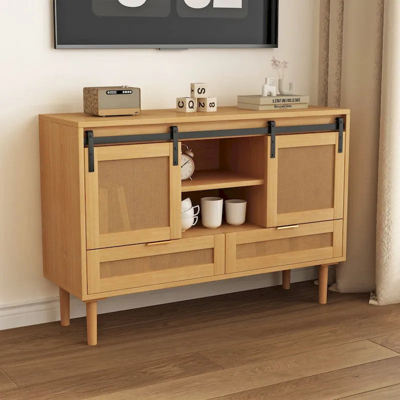 Meuble de rangement avec portes coulissantes façon porte de grange