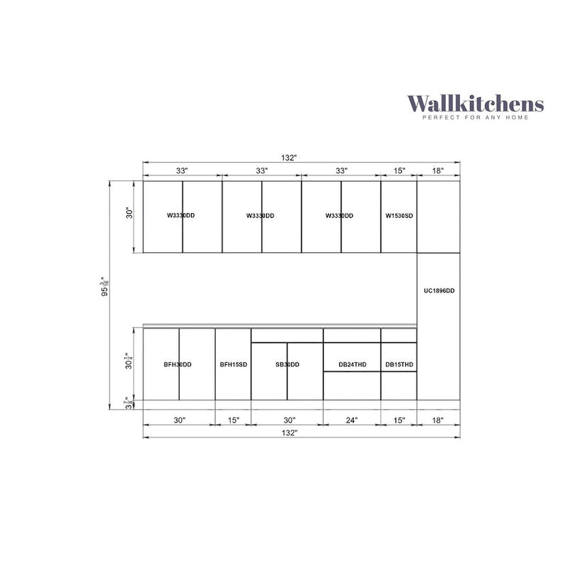 Meuble bas de cuisine blanc brillant de 3,35 m de large (132x24 po)
