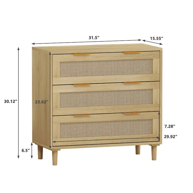 Meuble de rangement 3 tiroirs en rotin de 31,5 po