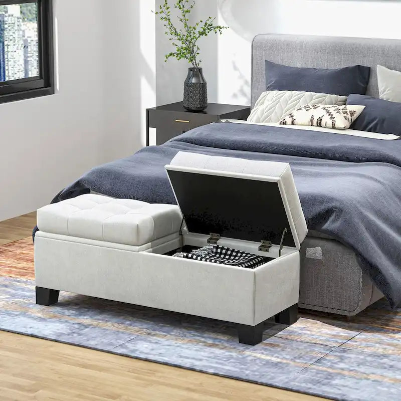 Banc ottoman de rangement capitonné avec charnières de sécurité