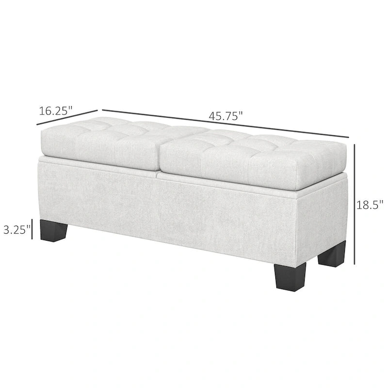 Banc ottoman de rangement capitonné avec charnières de sécurité