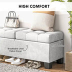 Banc ottoman de rangement capitonné avec charnières de sécurité