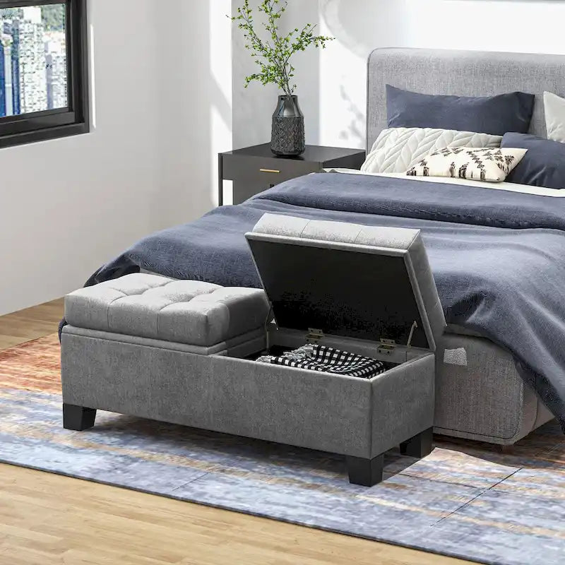 Banc ottoman de rangement capitonné avec charnières de sécurité