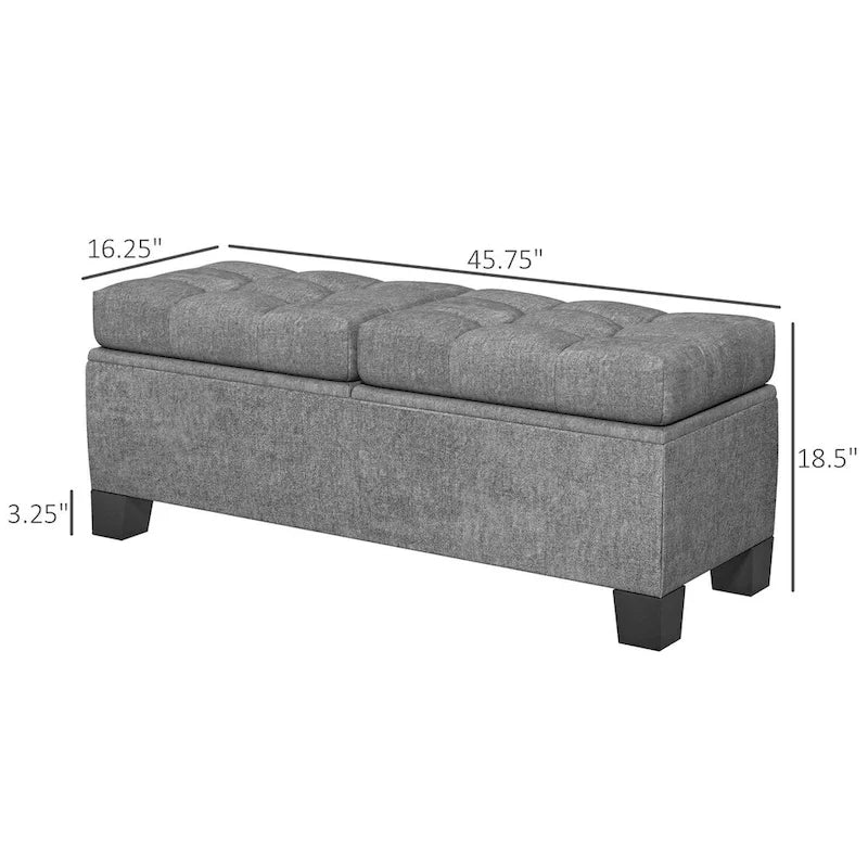 Banc ottoman de rangement capitonné avec charnières de sécurité