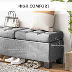 Banc ottoman de rangement capitonné avec charnières de sécurité