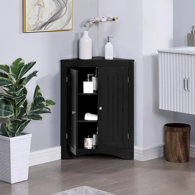 Buffet, meuble d'angle de salle de bain avec portes et étagères, cuisine, salon, armoire de rangement autoportante