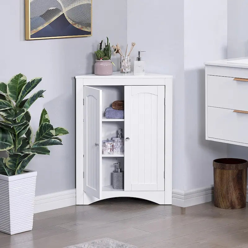 Buffet, meuble d'angle de salle de bain avec portes et étagères, cuisine, salon, armoire de rangement autoportante