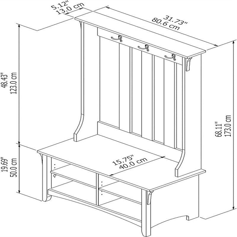 Meuble d'entrée Salinas avec banc à chaussures – 15,75P x 31,73L x 68,11H
