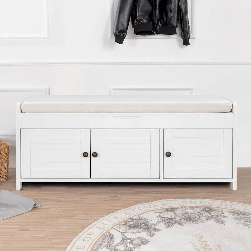 Banc de rangement moderne classique avec deux compartiments et coffre de rangement à abattant