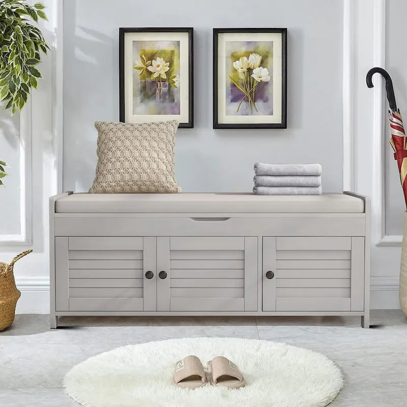 Banc de rangement moderne classique avec deux compartiments et coffre de rangement à abattant