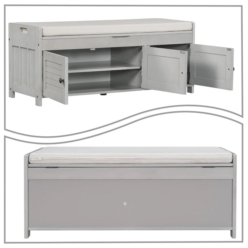 Banc de rangement moderne classique avec deux compartiments et coffre de rangement à abattant