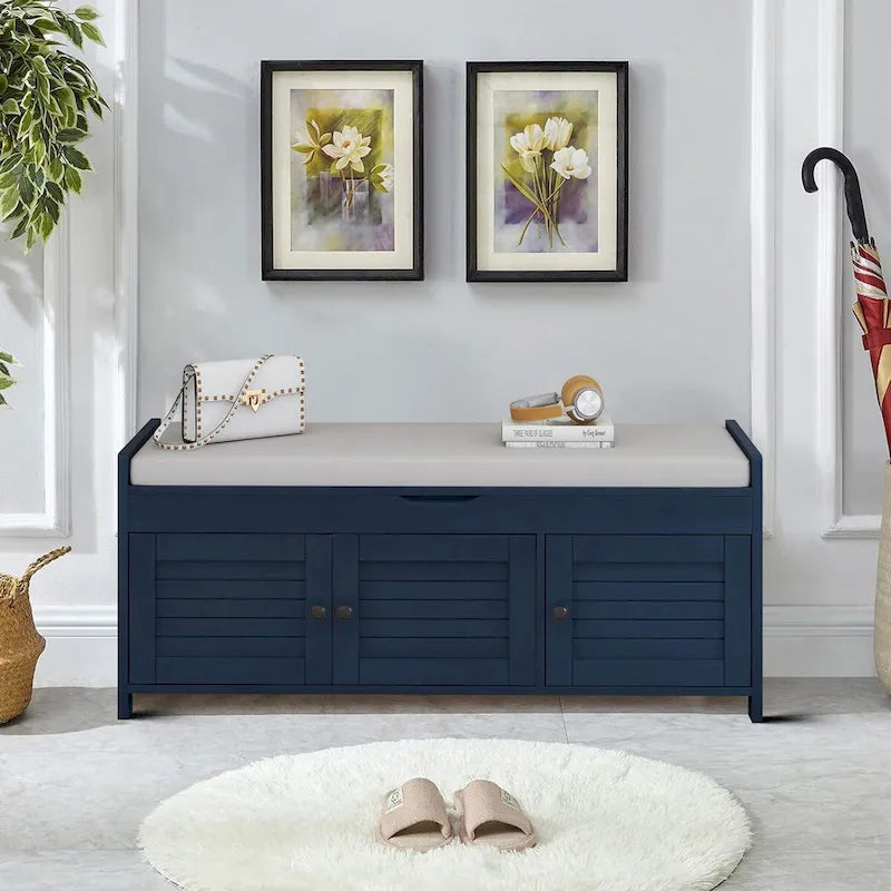 Banc de rangement moderne classique avec deux compartiments et coffre de rangement à abattant