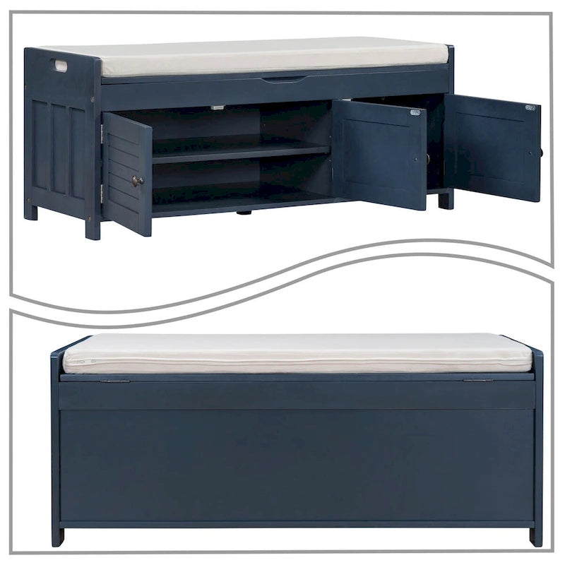 Banc de rangement moderne classique avec deux compartiments et coffre de rangement à abattant