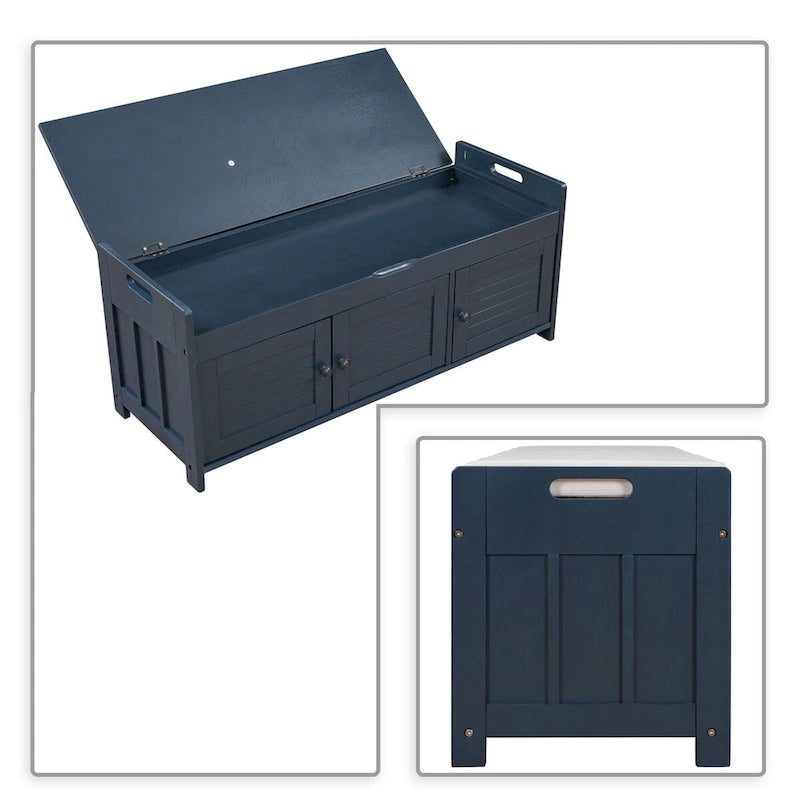Banc de rangement moderne classique avec deux compartiments et coffre de rangement à abattant