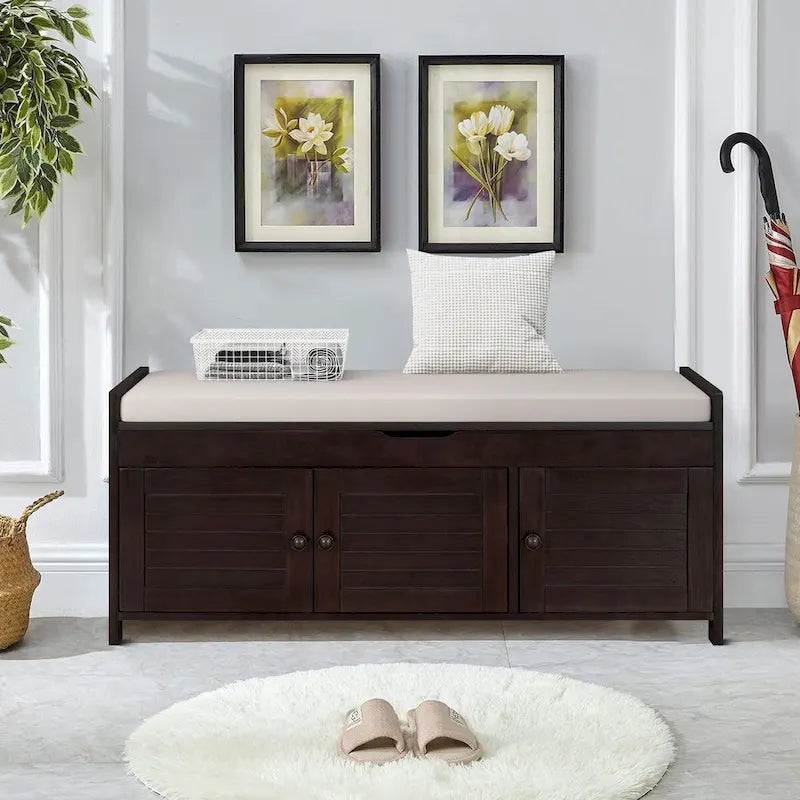 Banc de rangement moderne classique avec deux compartiments et coffre de rangement à abattant
