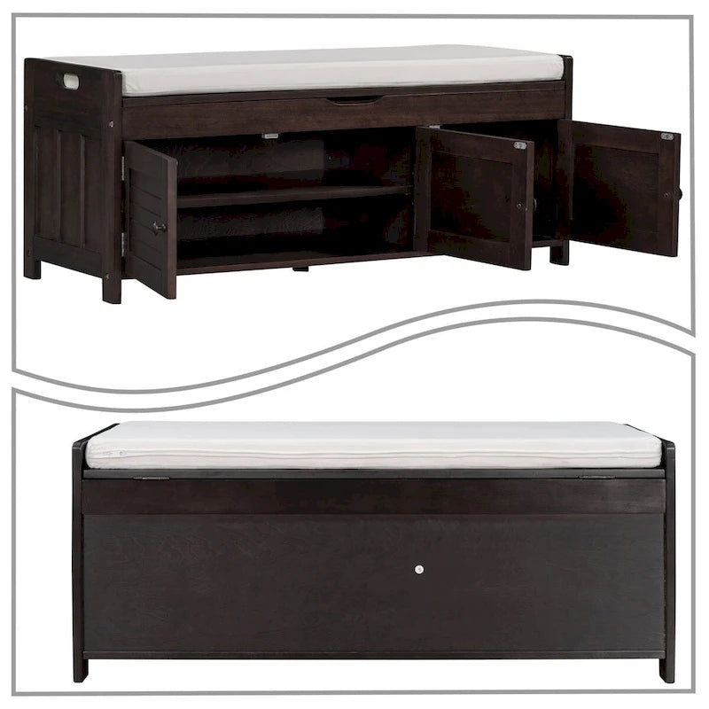 Banc de rangement moderne classique avec deux compartiments et coffre de rangement à abattant