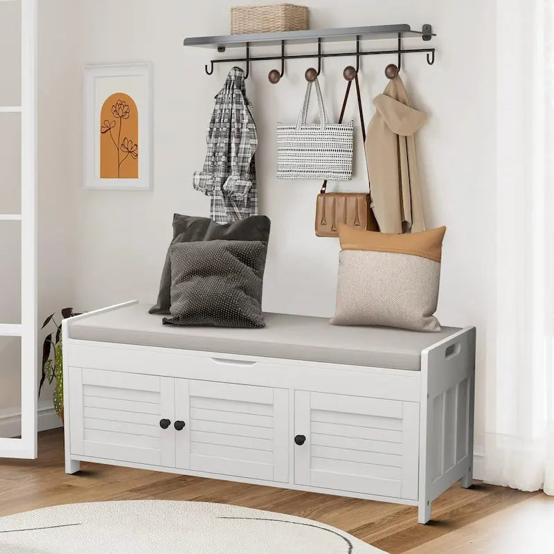 Banc de rangement moderne classique avec deux compartiments et coffre de rangement à abattant
