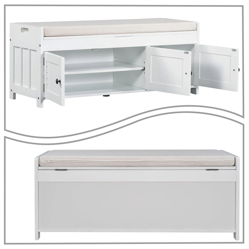Banc de rangement moderne classique avec deux compartiments et coffre de rangement à abattant