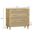 Commode de rangement en rotin à 3 tiroirs (lot de 2), pour chambre, salon, salle à manger, couloirs, chêne