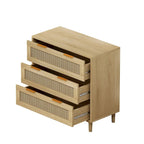 Commode de rangement en rotin à 3 tiroirs (lot de 2), pour chambre, salon, salle à manger, couloirs, chêne