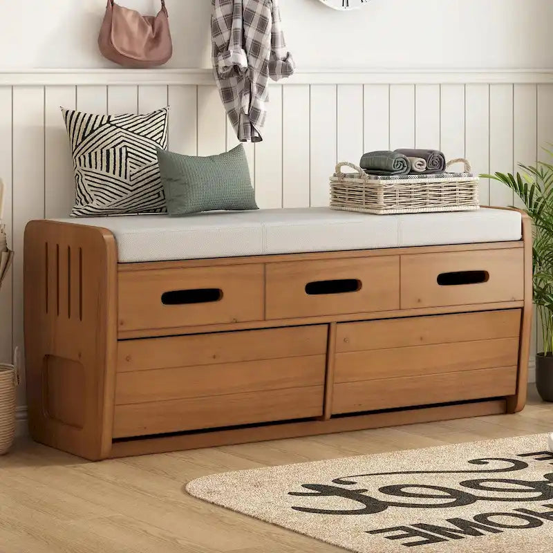 Banc de rangement à chaussures rustique avec 2 tiroirs et rangement dissimulé