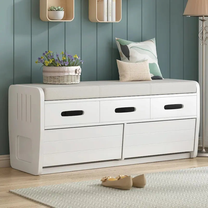 Banc de rangement à chaussures rustique avec 2 tiroirs et rangement dissimulé