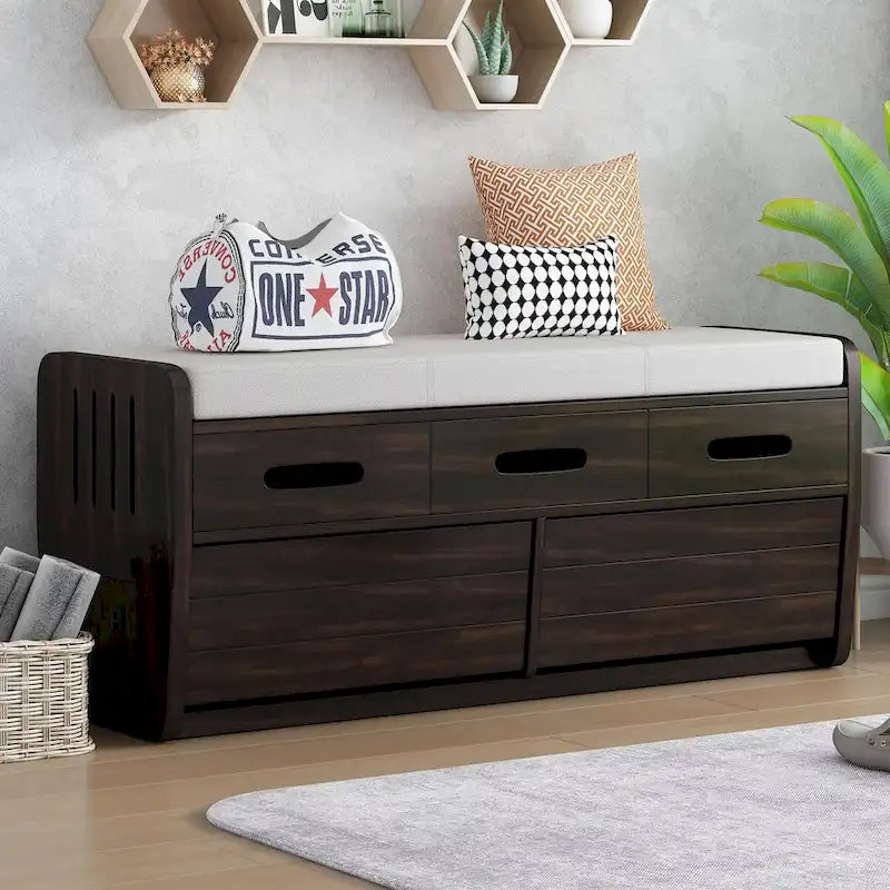 Banc de rangement à chaussures rustique avec 2 tiroirs et rangement dissimulé