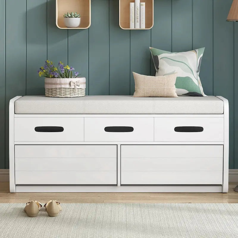Banc de rangement à chaussures rustique avec 2 tiroirs et rangement dissimulé