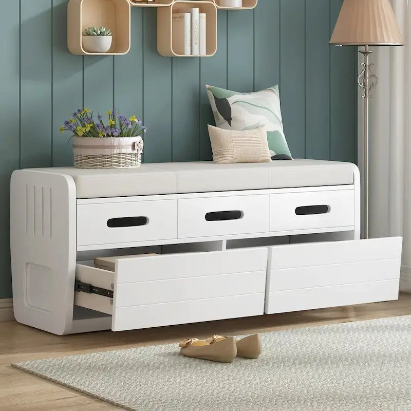 Banc de rangement à chaussures rustique avec 2 tiroirs et rangement dissimulé