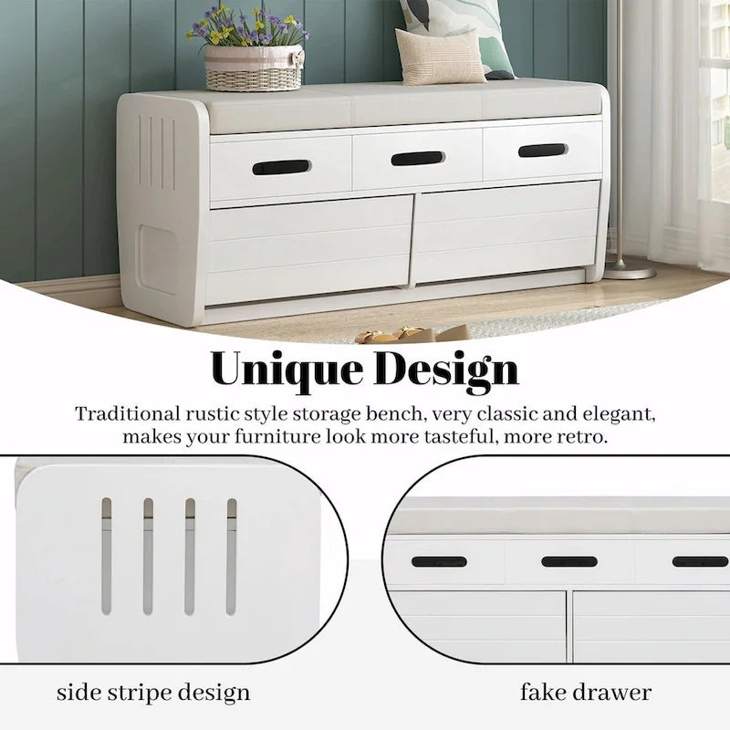 Banc de rangement à chaussures rustique avec 2 tiroirs et rangement dissimulé
