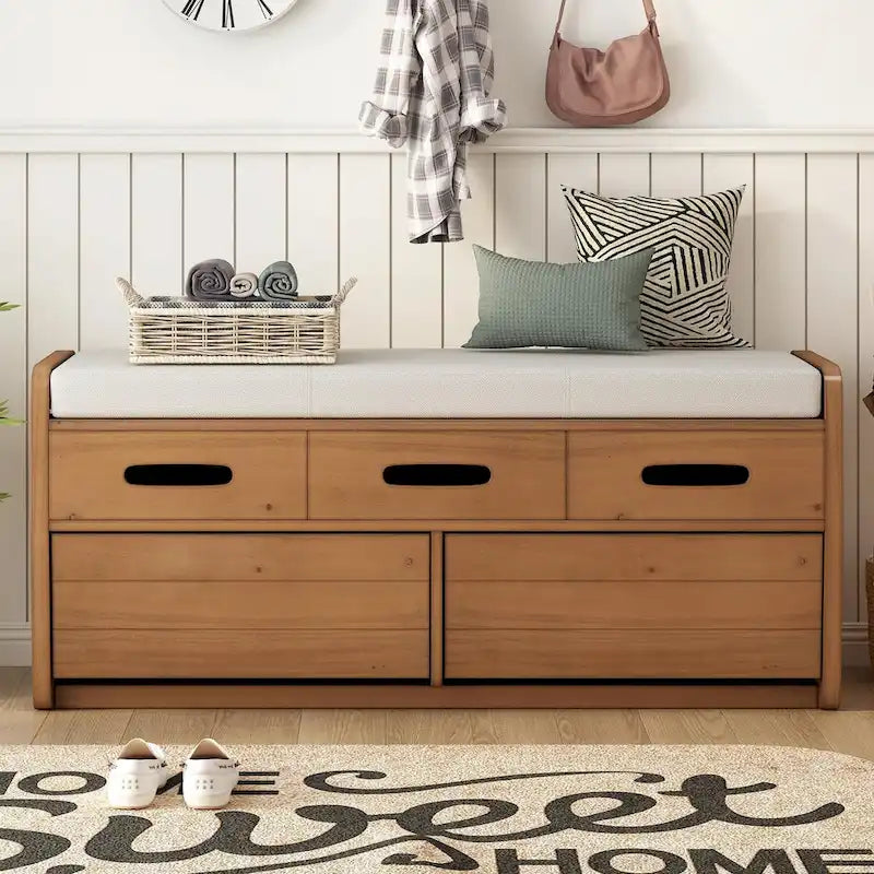 Banc de rangement à chaussures rustique avec 2 tiroirs et rangement dissimulé