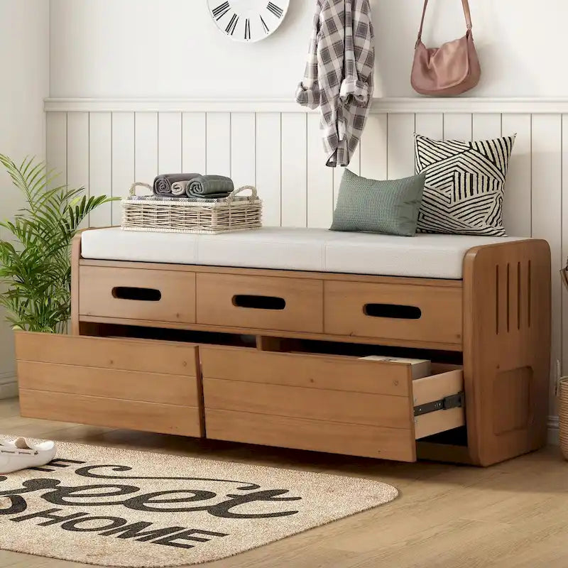 Banc de rangement à chaussures rustique avec 2 tiroirs et rangement dissimulé